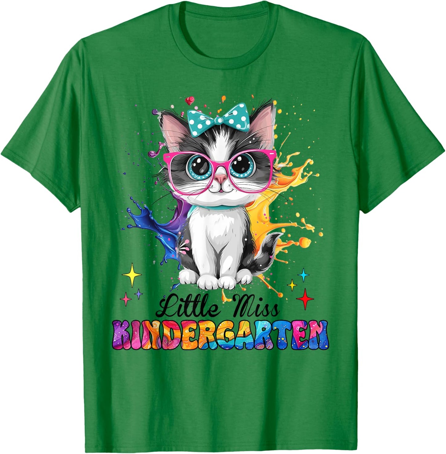 Little Miss Kindergarten Kitten Back To School Cat Girl Kids T-Shirt - T-Shirt | Irish Green