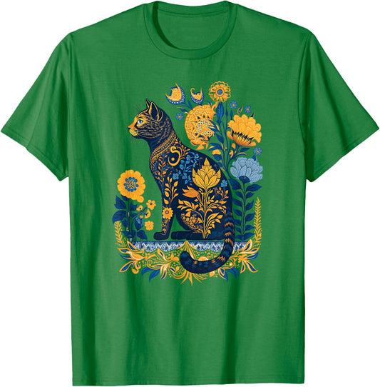 Ukraine Cat Cute Floral Vintage Ukrainian Flag & Vyshyvanka Men Women Kids T-Shirt - T-Shirt | Irish Green