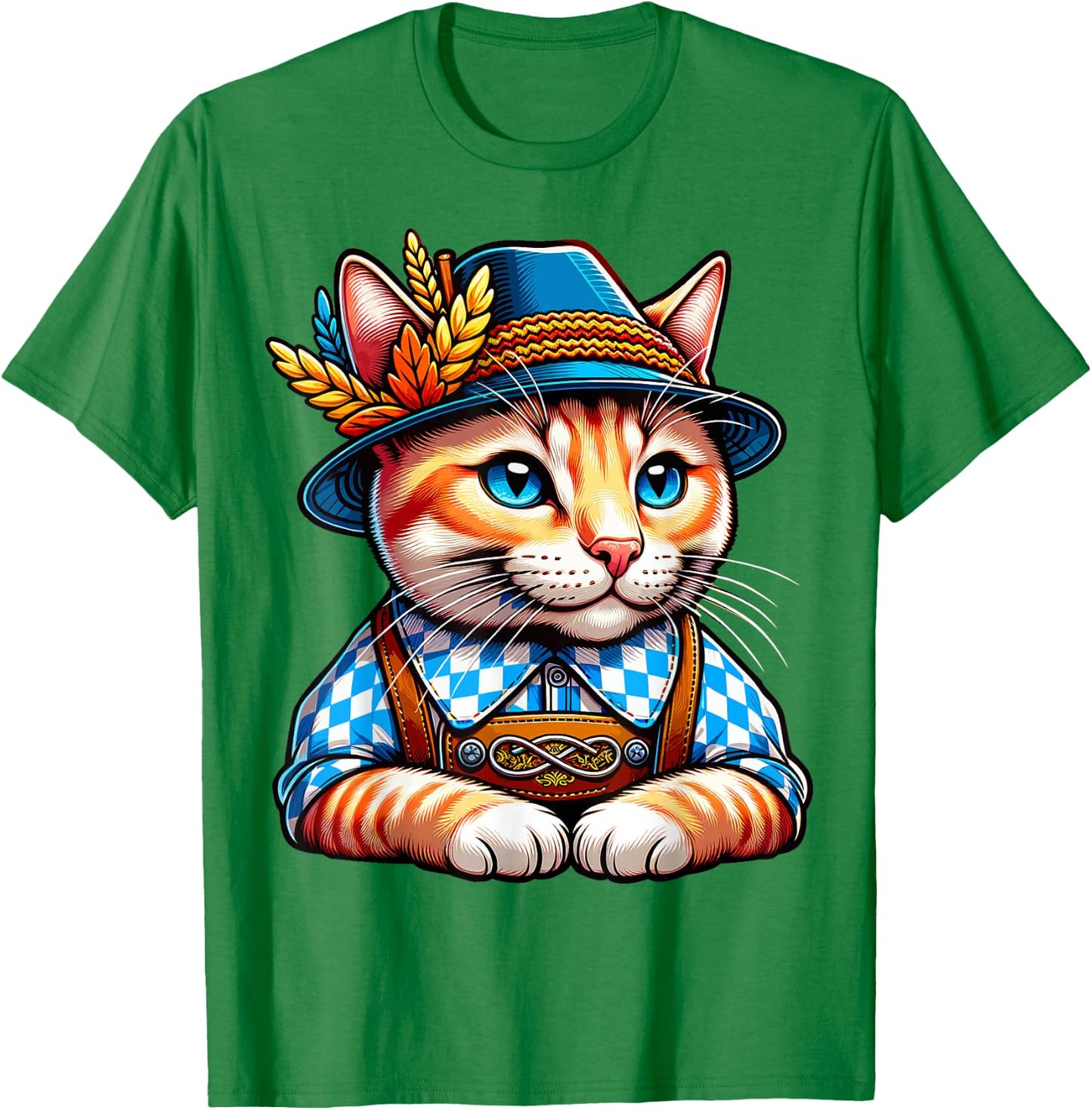 Oktoberfest Cat Funny German Bavarian Lederhosen Cat Lover T-Shirt - T-Shirt | Irish Green