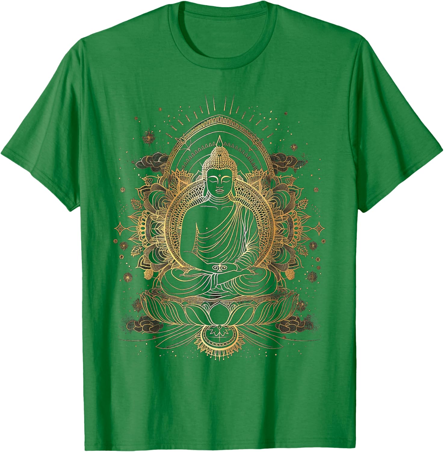 Golden Buddha Yoga Meditation Spiritual in Nature T-Shirt - T-Shirt | Irish Green