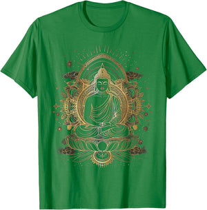 Golden Buddha Yoga Meditation Spiritual in Nature T-Shirt - T-Shirt | Irish Green