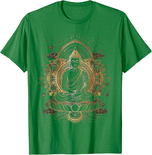 Golden Buddha Yoga Meditation Spiritual in Nature T-Shirt - T-Shirt | Irish Green