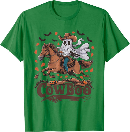 Fun Cowboo Ghost Riding Horse Western Cowboy Ghost Halloween T-Shirt - T-Shirt | Irish Green