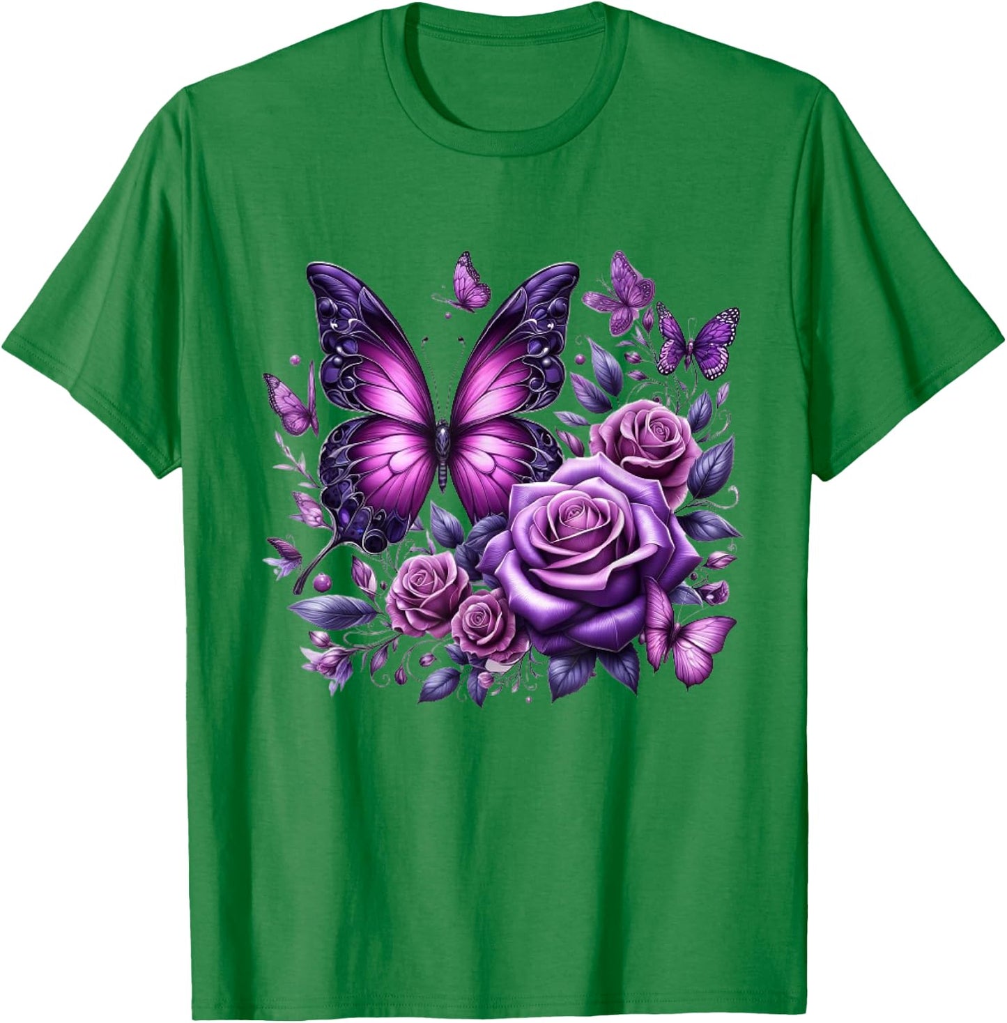 Beautiful Butterfly Purple Rose Butterfly Lovers Gifts Women T-Shirt - T-Shirt | Irish Green