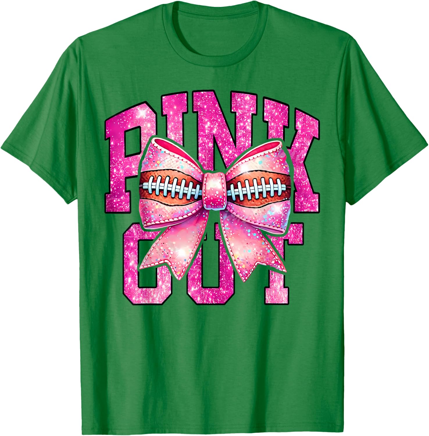 Pink Out Football Coquette Bow Tackle Breast Cancer Game Day T-Shirt - T-Shirt | Irish Green
