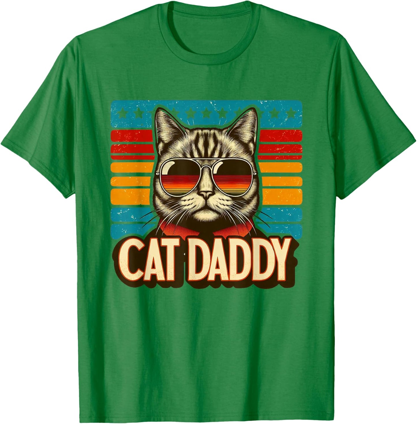 Cat Daddy Funny Cool Cat Father's Day Retro Cat Dad T-Shirt - T-Shirt | Irish Green