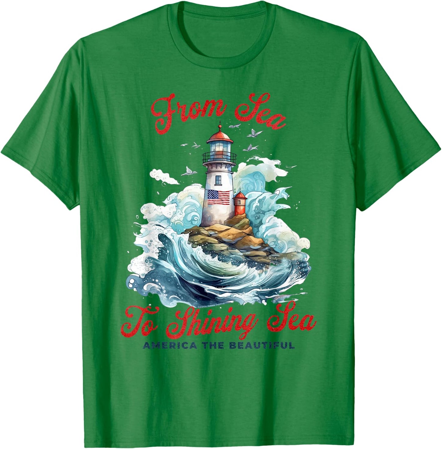Patriotic from Sea to Shining Sea Lighthouse 4th of July T-Shirt - T-Shirt | Irish Green