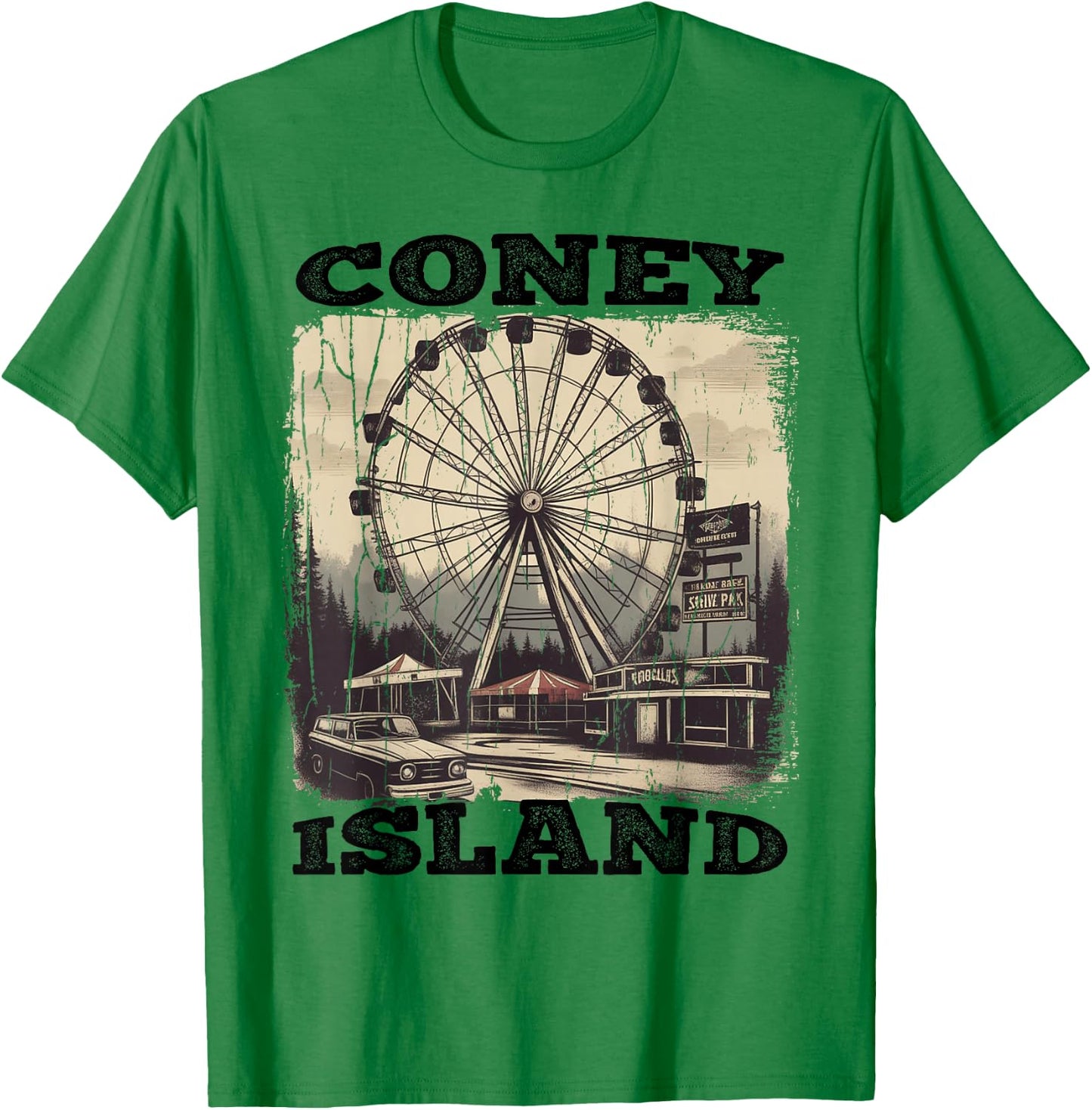 Vintage Ferris Wheel New York Coney Island Brooklyn T-Shirt - T-Shirt | Irish Green