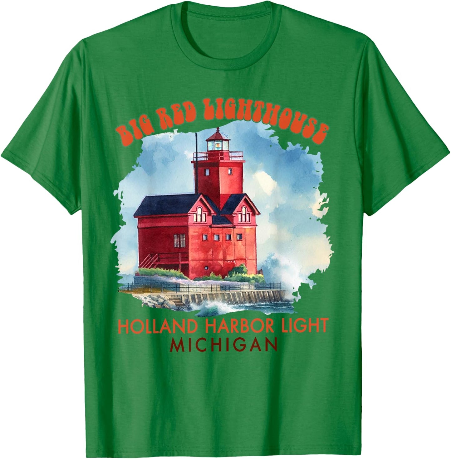 Big Red Lighthouse Holland Harbor Light Michigan Traveling T-Shirt - T-Shirt | Irish Green