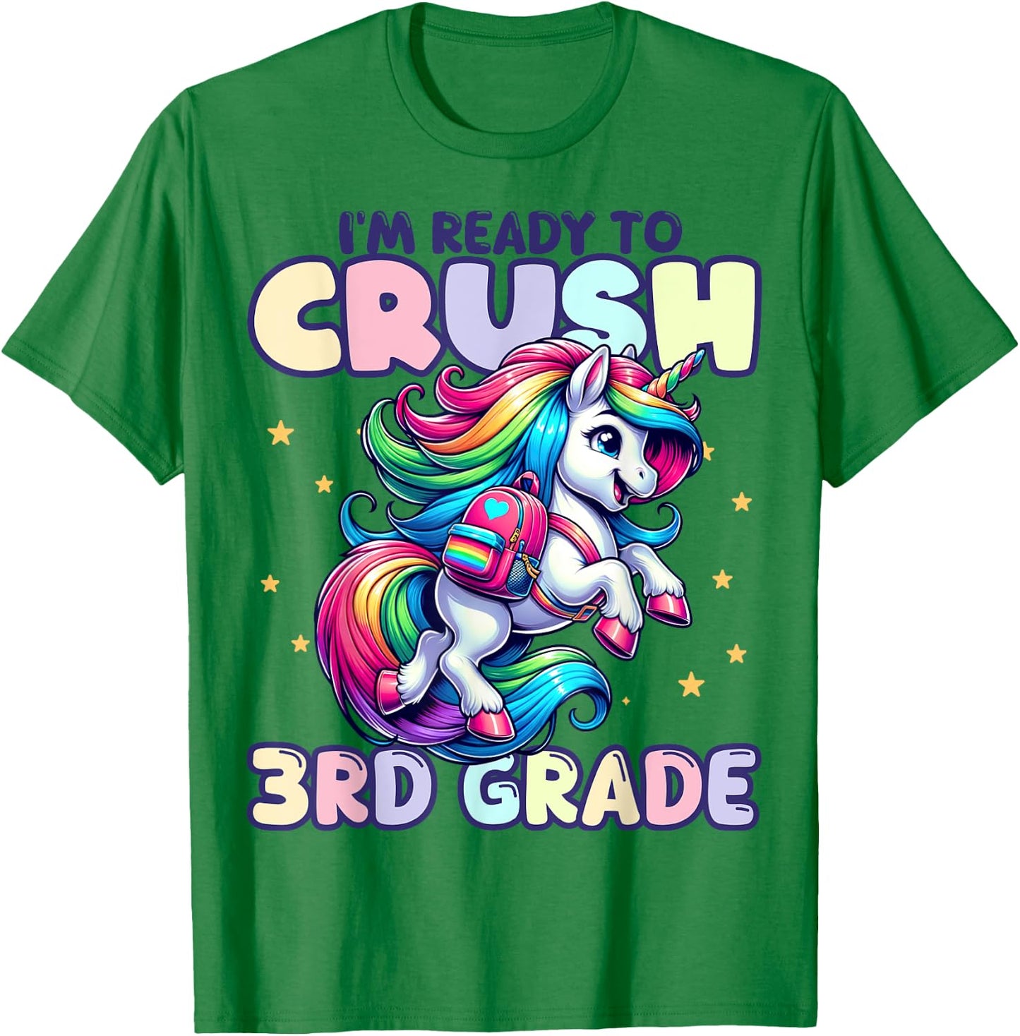 Crush 3rd Grade Girls Back to School Unicorn First Day Cute T-Shirt - T-Shirt | Irish Green