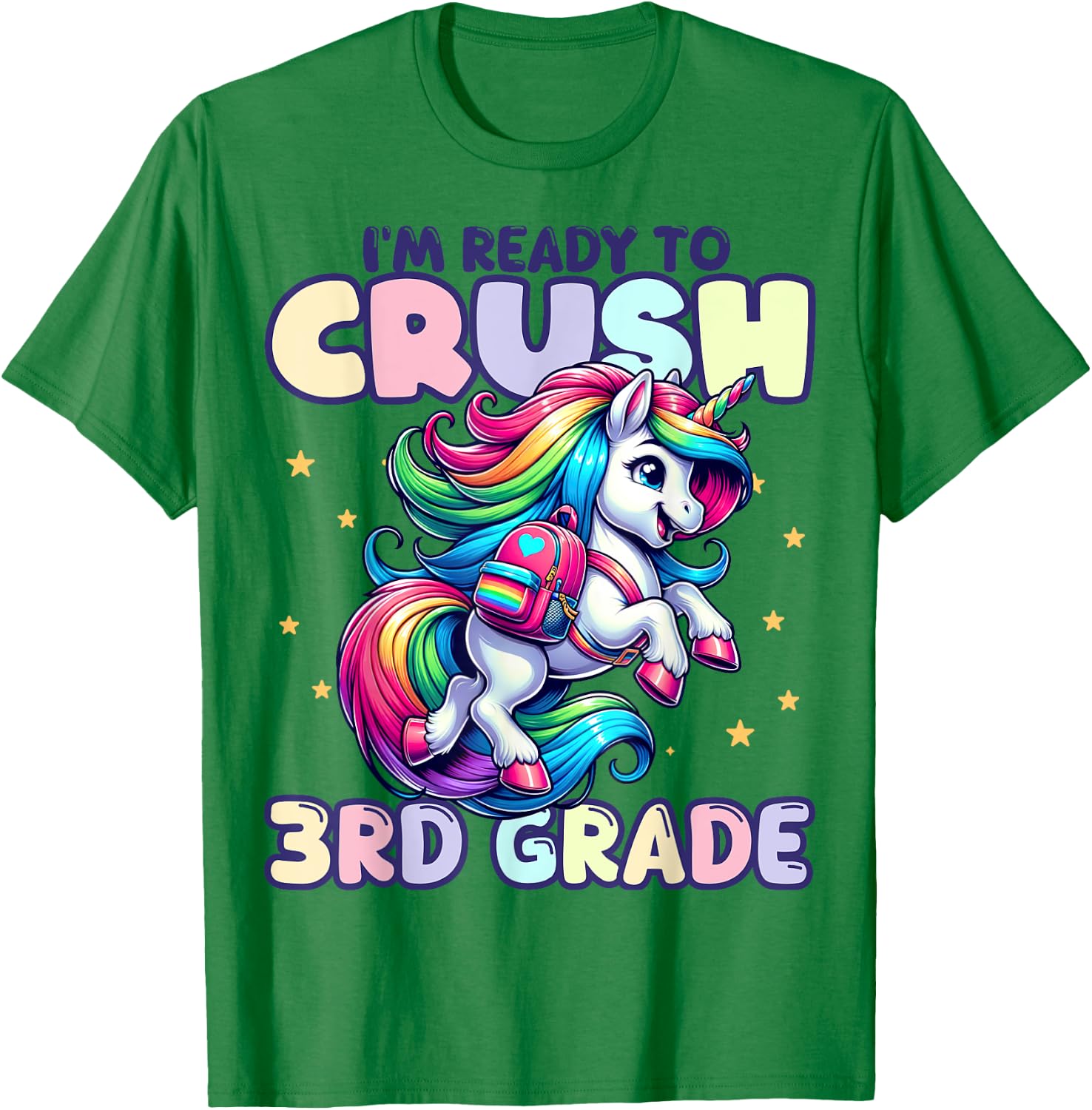 Crush 3rd Grade Girls Back to School Unicorn First Day Cute T-Shirt - T-Shirt | Irish Green