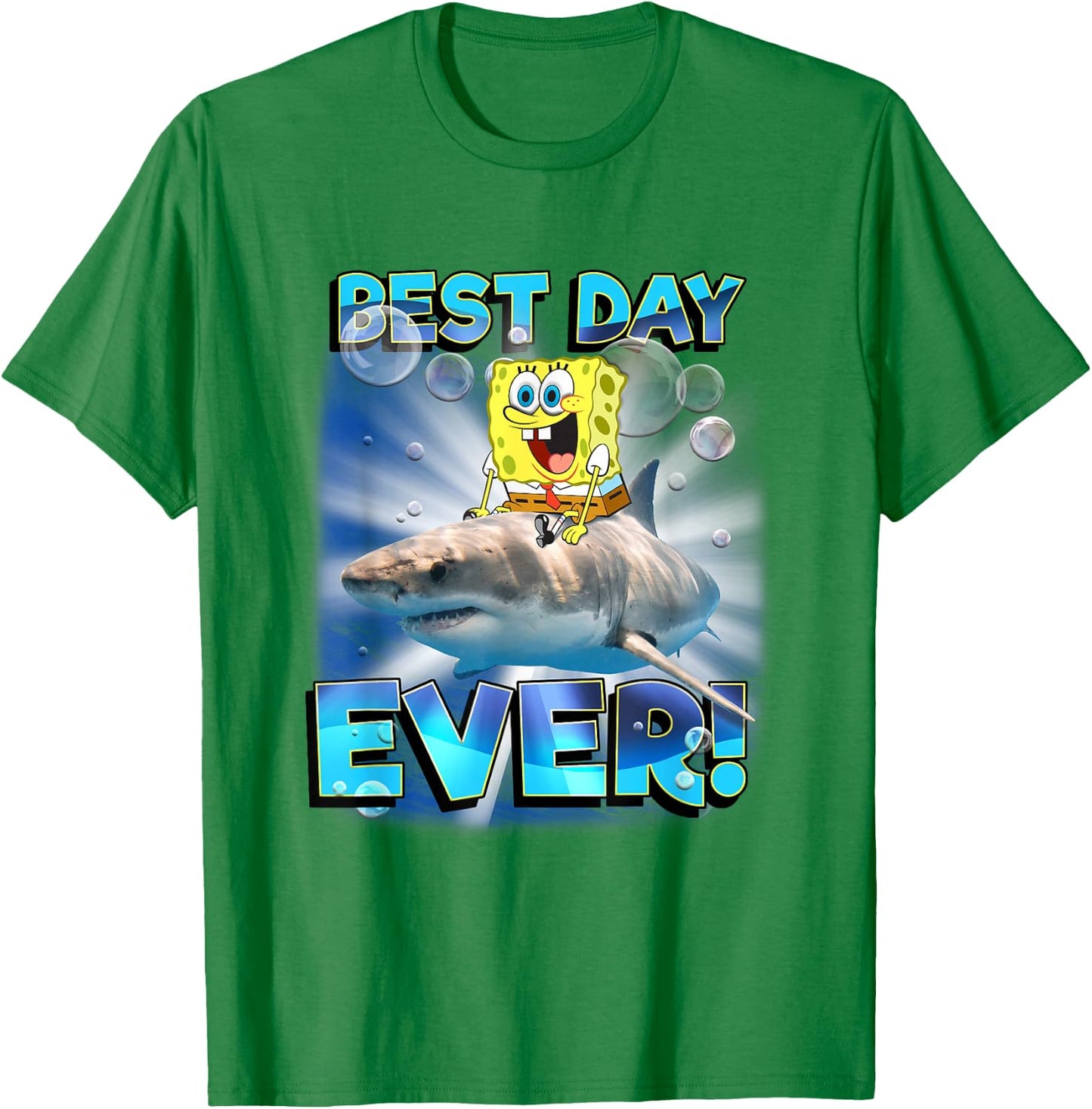 SpongeBob SquarePants Best Day Ever Riding Shark T-Shirt - T-Shirt | Irish Green