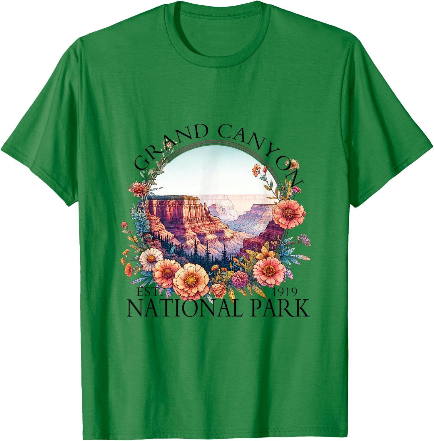 Floral Grand Canyon National Park Hiking Camping Outdoor T-Shirt - T-Shirt | Irish Green