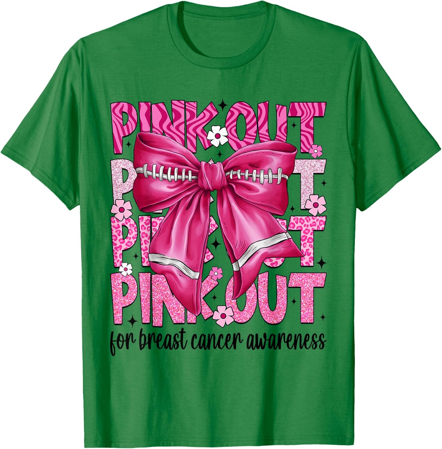 Coquette Bow Pink Out Football Team Breast Cancer Awareness T-Shirt - T-Shirt | Irish Green
