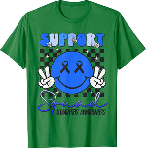 Support Squad Diabetes Awareness Blue Smile Face T1D Type 1 T-Shirt - T-Shirt | Irish Green
