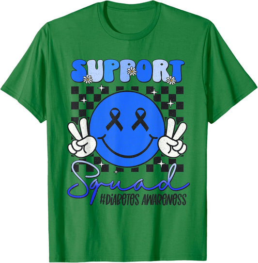 Support Squad Diabetes Awareness Blue Smile Face T1D Type 1 T-Shirt - T-Shirt | Irish Green