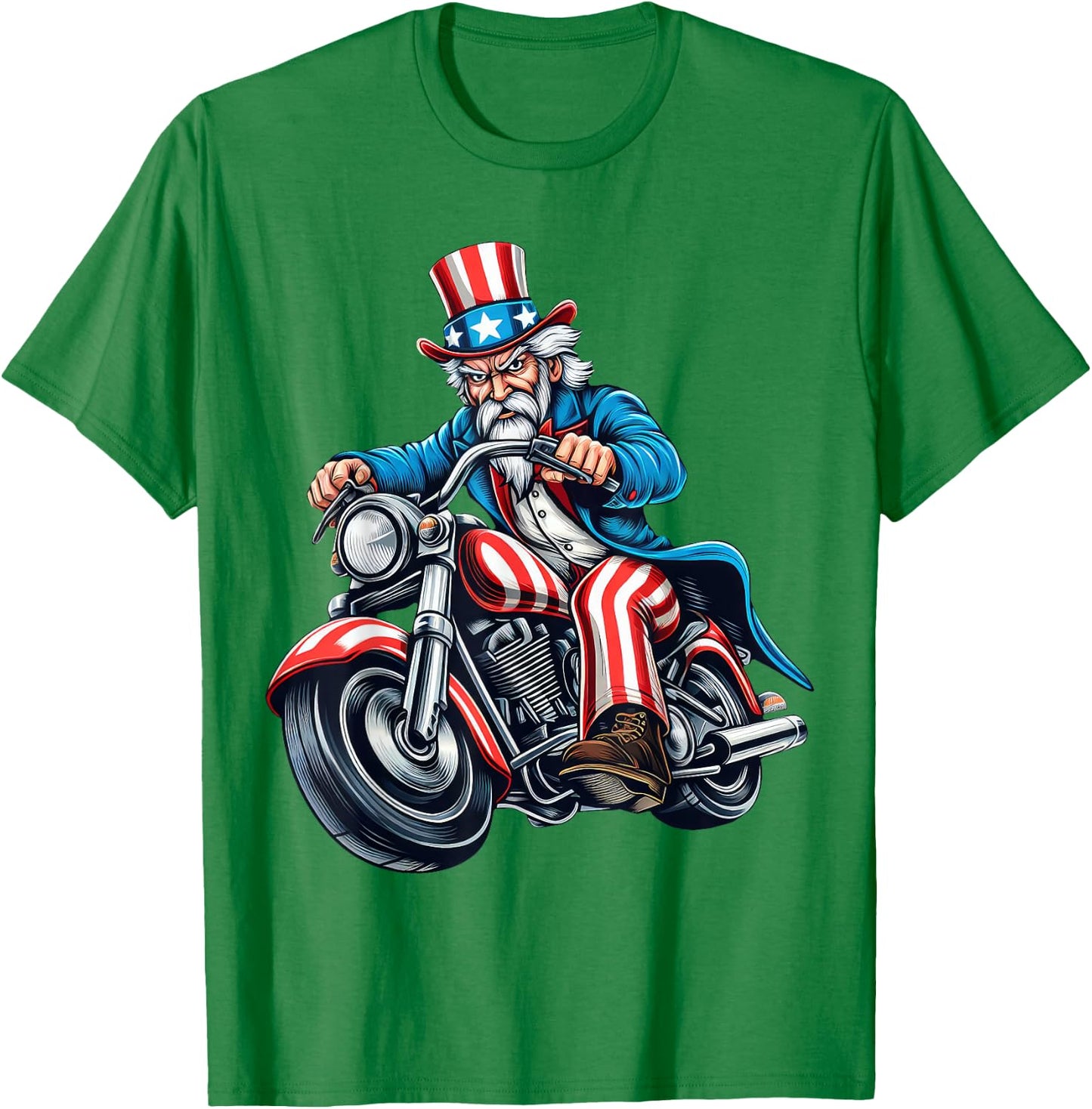 Uncle Sam Riding Motorcycle 4th of July Biker Motorcyclist T-Shirt - T-Shirt | Irish Green