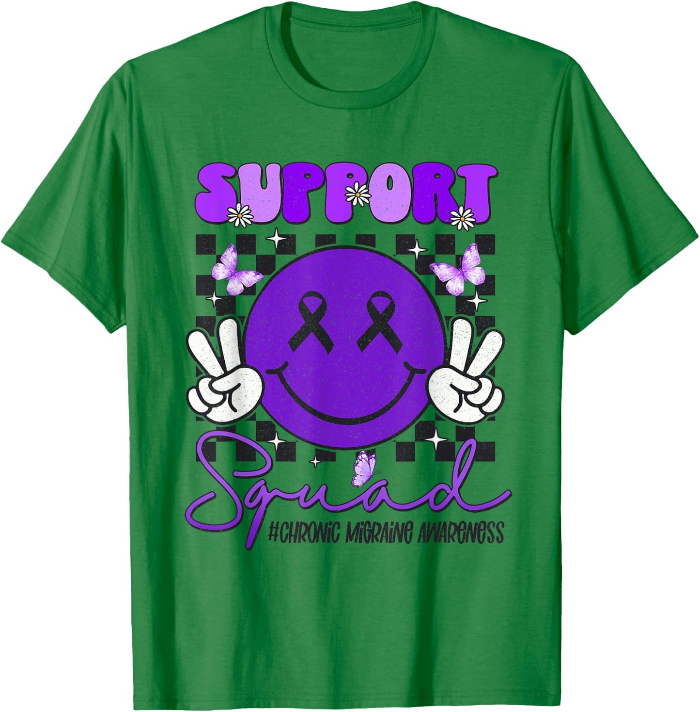 Chronic Migraine Awareness Support Smile Face Purple Ribbon T-Shirt - T-Shirt | Irish Green