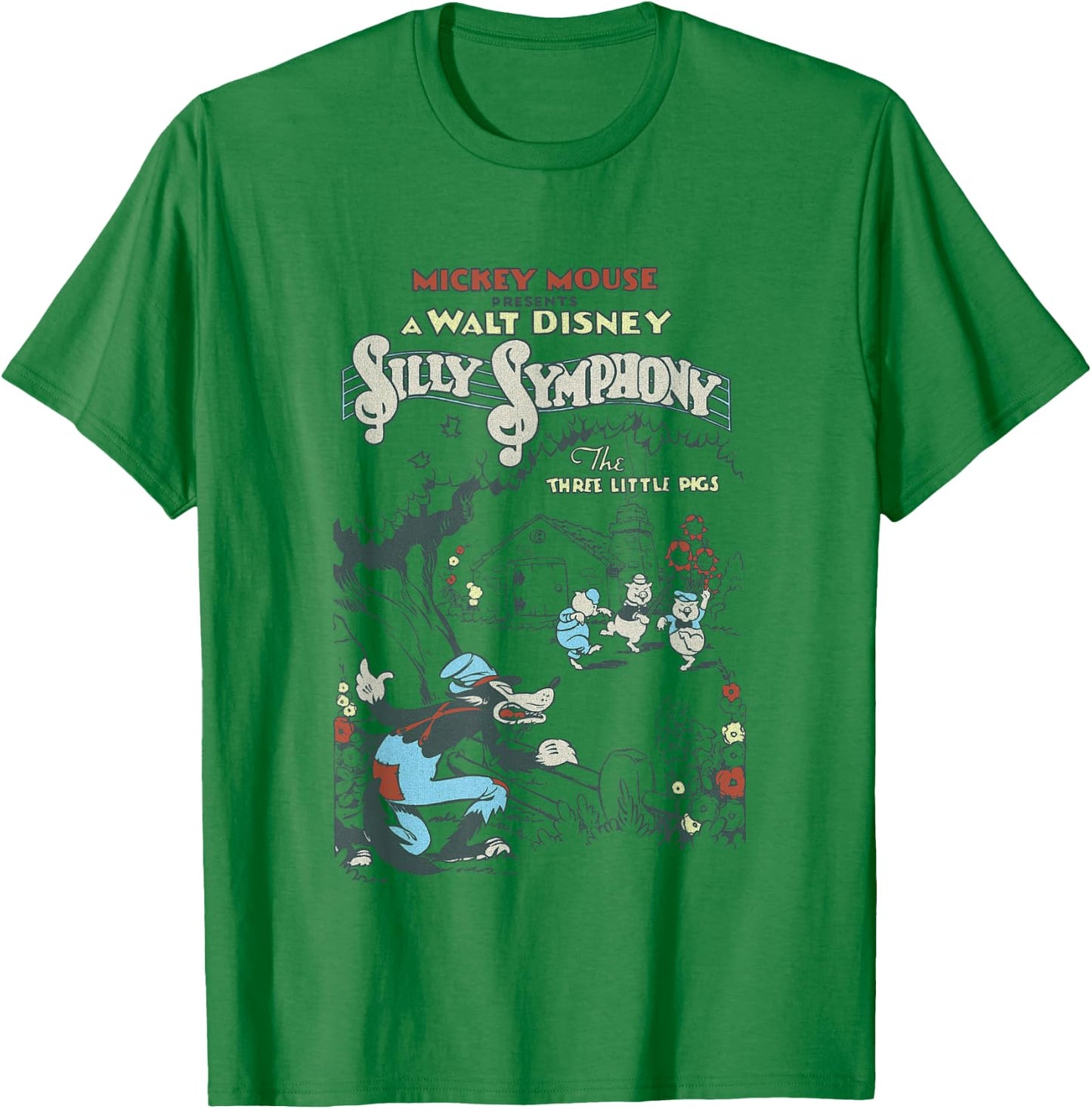 Disney Silly Symphonies Present The Three Little Pigs Retro T-Shirt - T-Shirt | Irish Green