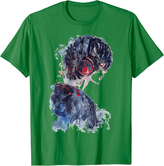 Anime Manga Motif Headphone Artwork Anime T-Shirt - T-Shirt | Irish Green