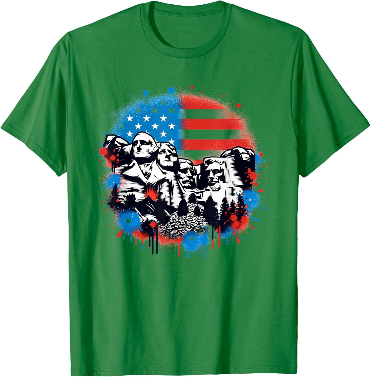 Mount Rushmore Paint Splatter American Flag USA Pride T-Shirt - T-Shirt | Irish Green