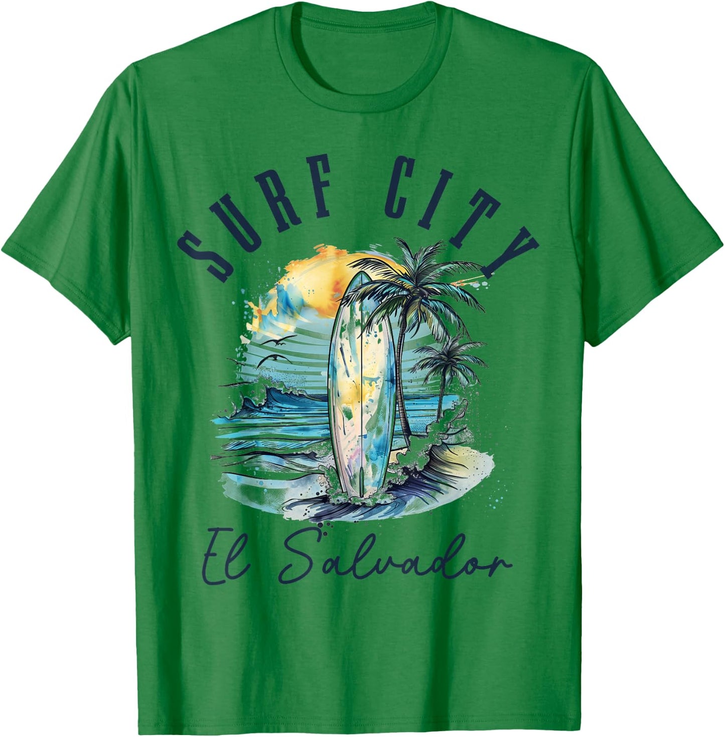 Surf City El Salvador Vintage Beach Surf Surfer T-Shirt - T-Shirt | Irish Green