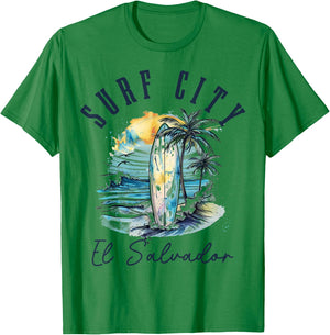 Surf City El Salvador Vintage Beach Surf Surfer T-Shirt - T-Shirt | Irish Green