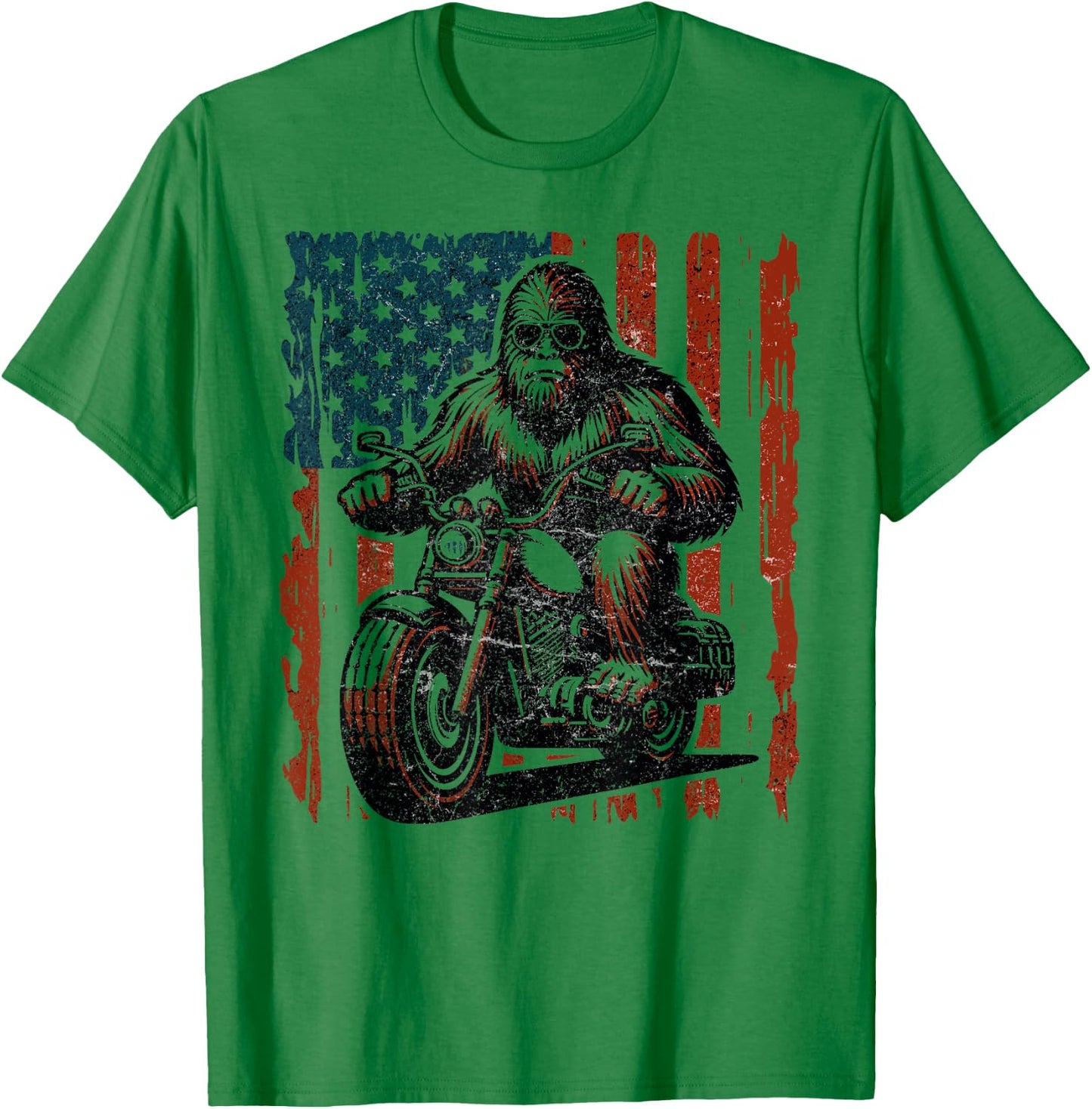 Bigfoot Motorcycle Lovers American flag Motorcycle Rider T-Shirt - T-Shirt | Irish Green