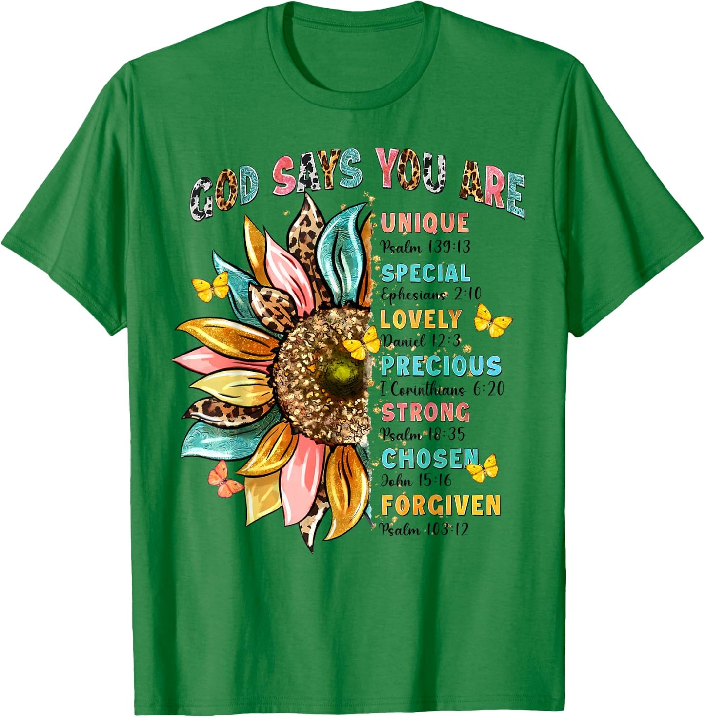 God Says You Are Unique Special Lovely Precious Flower Cross T-Shirt - T-Shirt | Irish Green