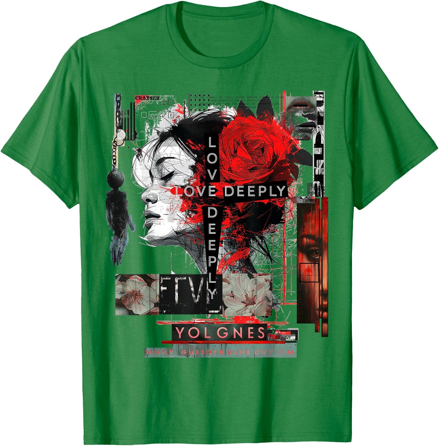 Rose | Frontprint | Art Women Graphic Artwork Rose T-Shirt - T-Shirt | Irish Green