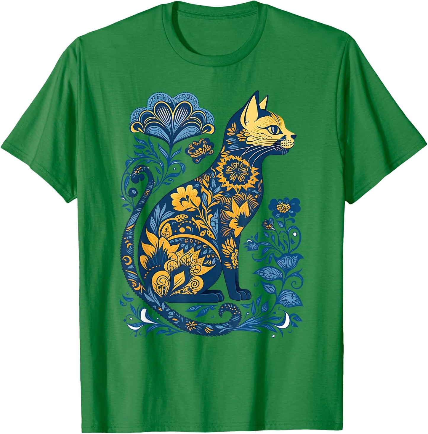 Ukraine Cat Floral Vintage Ukrainian Flag & Vyshyvanka Style T-Shirt - T-Shirt | Irish Green