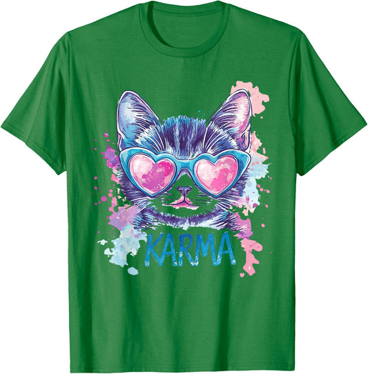 Vintage Cat Karma lovers For Teens Girls Women Men T-Shirt - T-Shirt | Irish Green