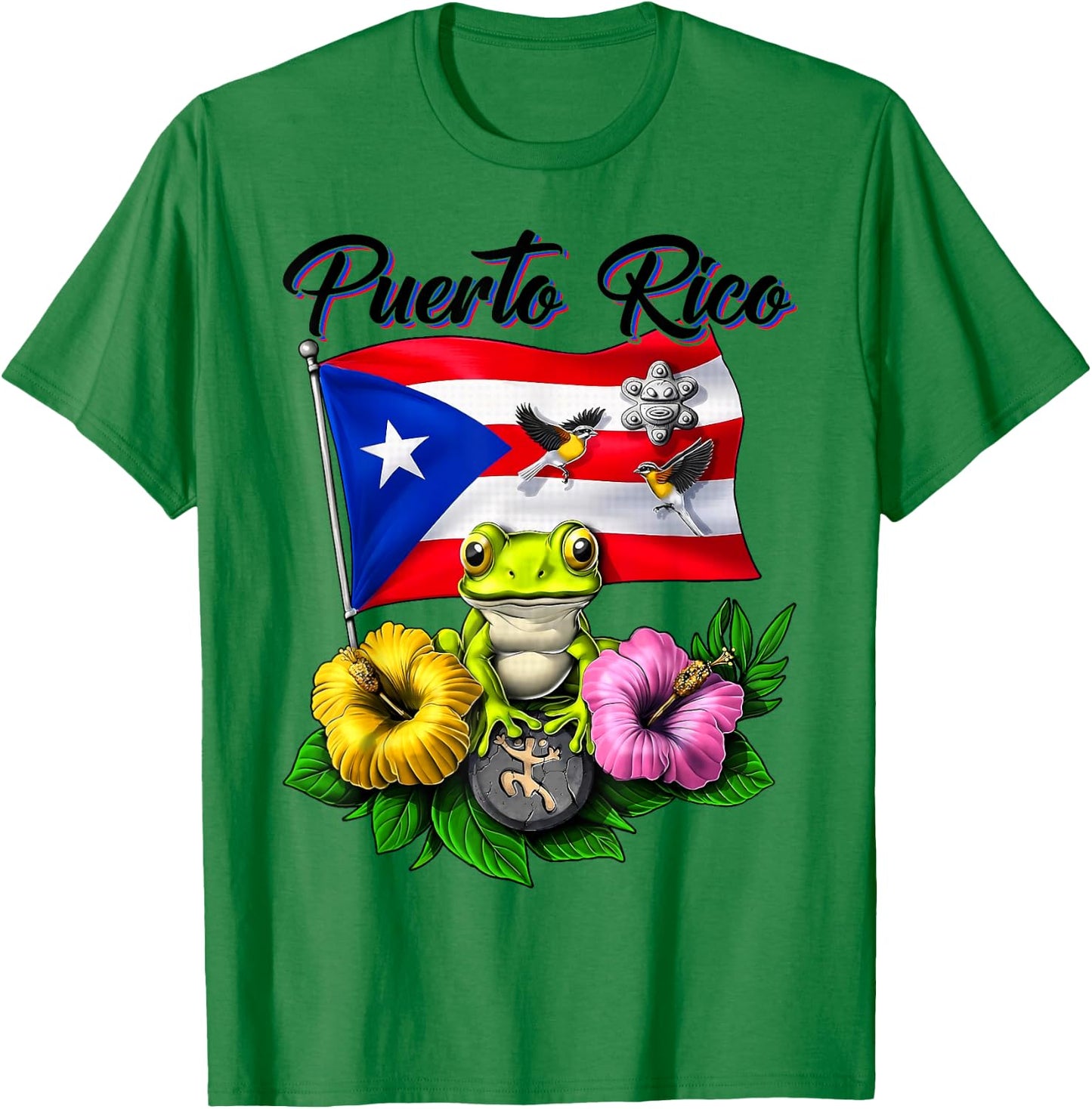 Funny Boricua Coqui Frog Taino Puerto Rico Puerto Rican Flag T-Shirt - T-Shirt | Irish Green