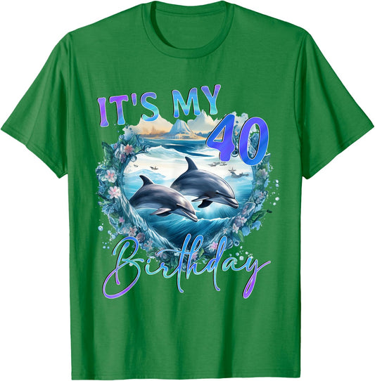 40 Birthday, Dolphin Nature Design T-Shirt - T-Shirt | Irish Green