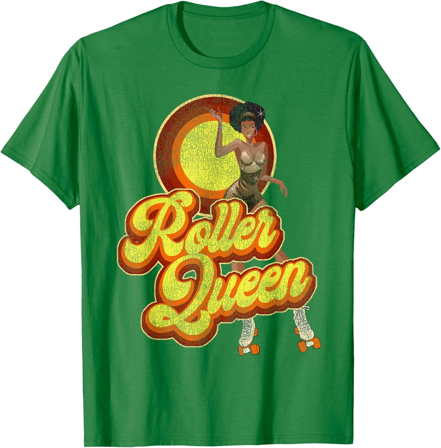Cool Roller Skating Skate Girl 1970S Retro Afro T-Shirt - T-Shirt | Irish Green