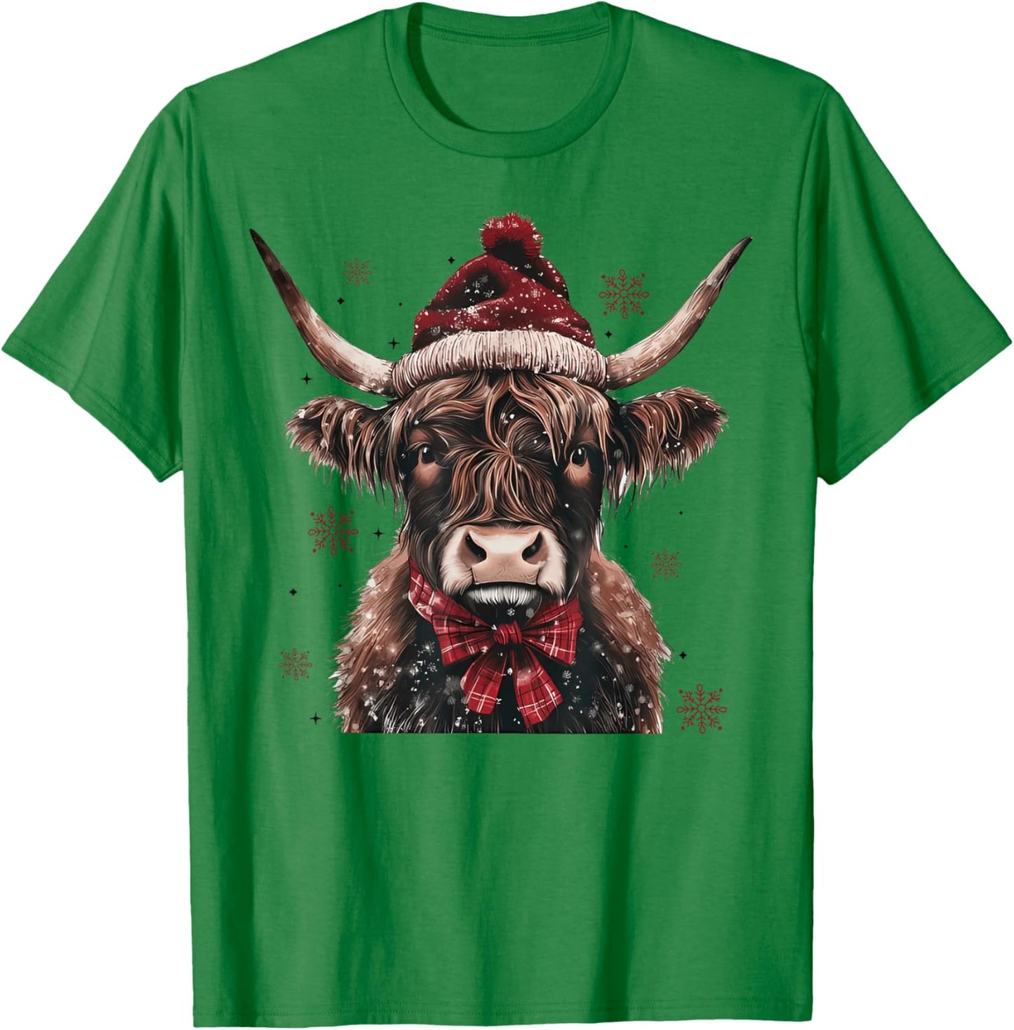 Mooey Christmas Western Highland Cow Lover Santa Hst Retro T-Shirt - T-Shirt | Irish Green