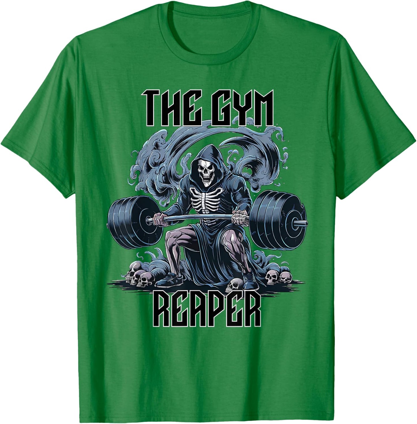 The Gym Reaper Death Skeleton Lifting Heavy Barbell Weights T-Shirt - T-Shirt | Irish Green