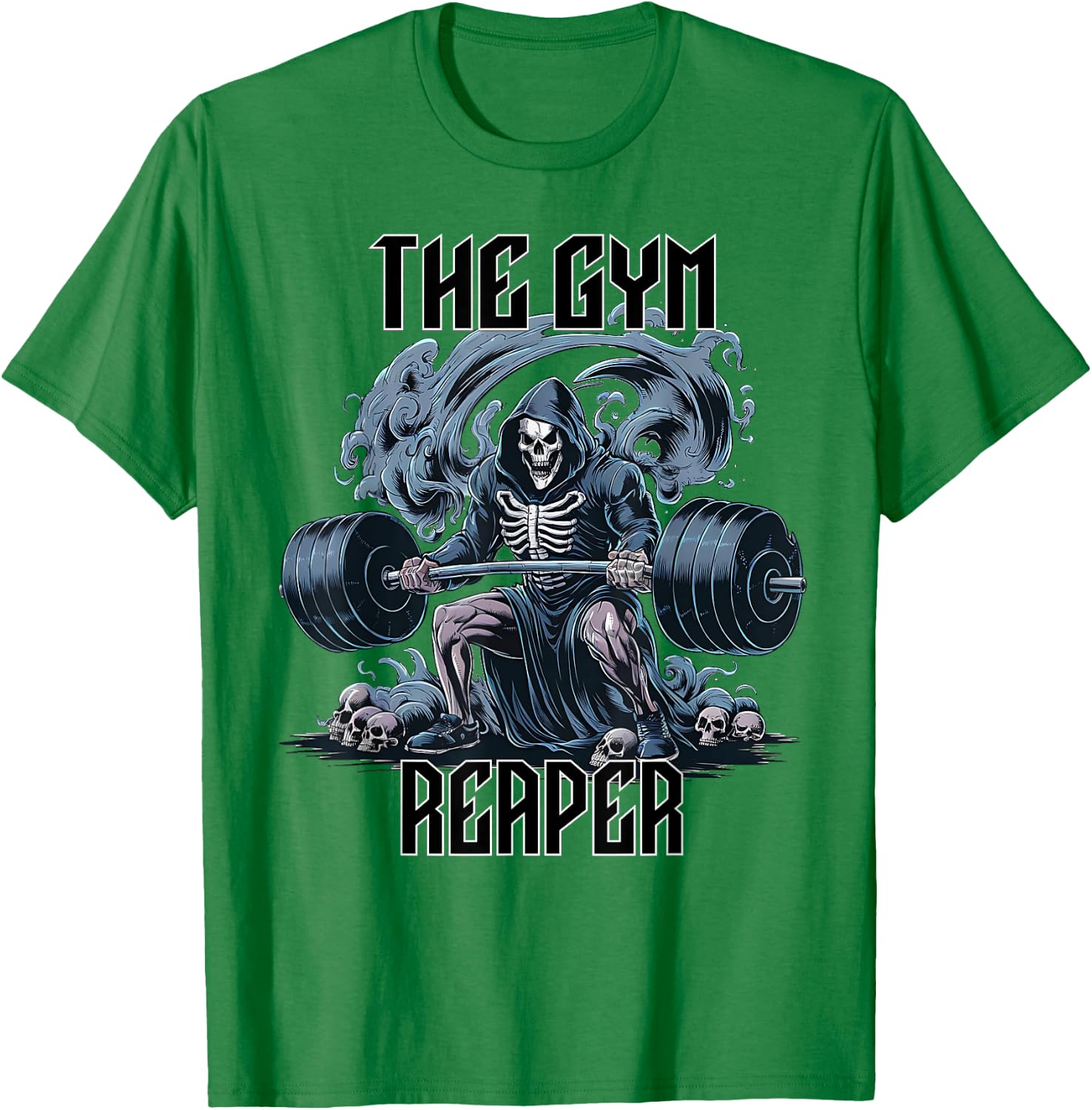 The Gym Reaper Death Skeleton Lifting Heavy Barbell Weights T-Shirt - T-Shirt | Irish Green