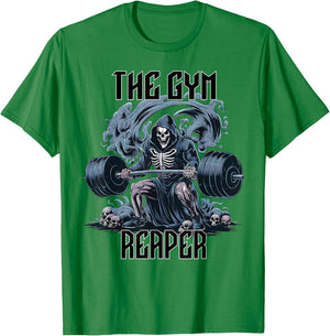 The Gym Reaper Death Skeleton Lifting Heavy Barbell Weights T-Shirt - T-Shirt | Irish Green