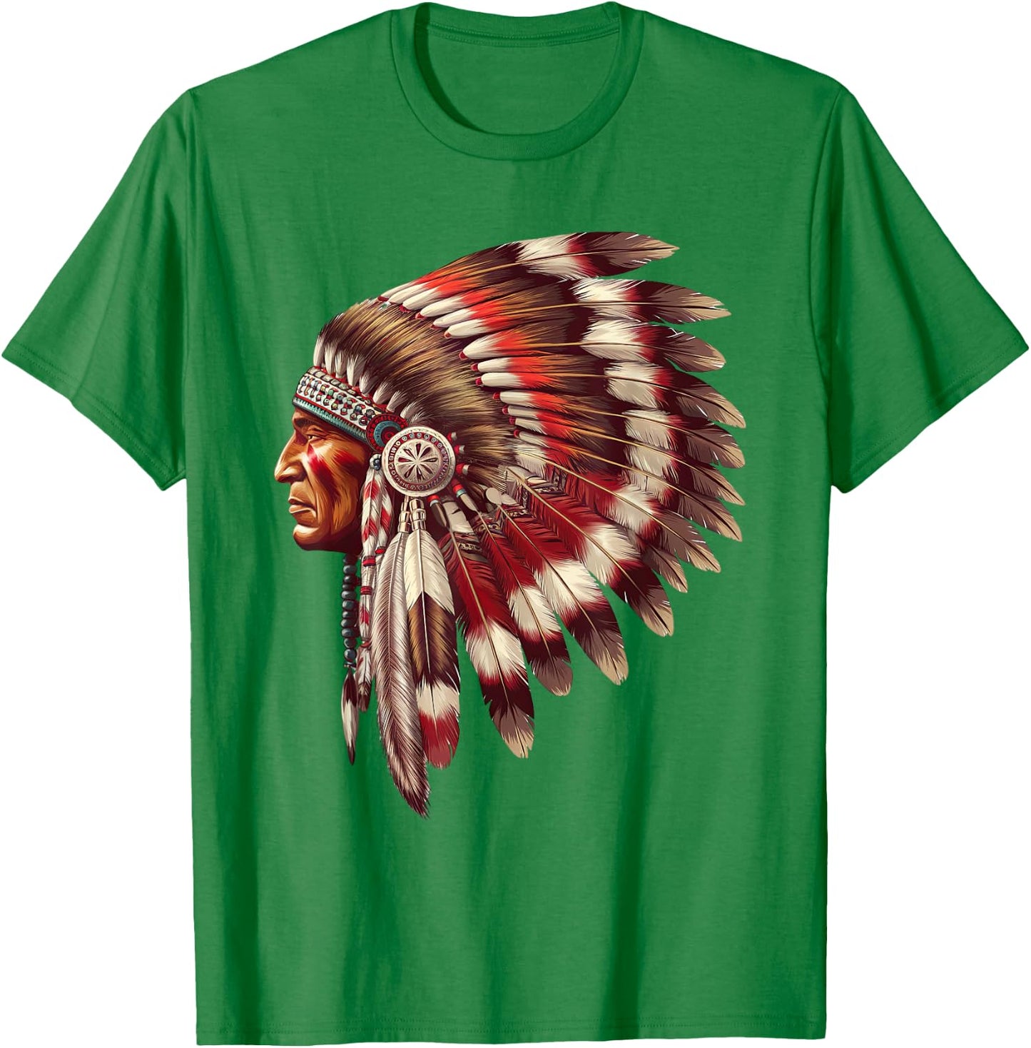 Native American Chief Headdress Intricate Feather Heritage T-Shirt - T-Shirt | Irish Green