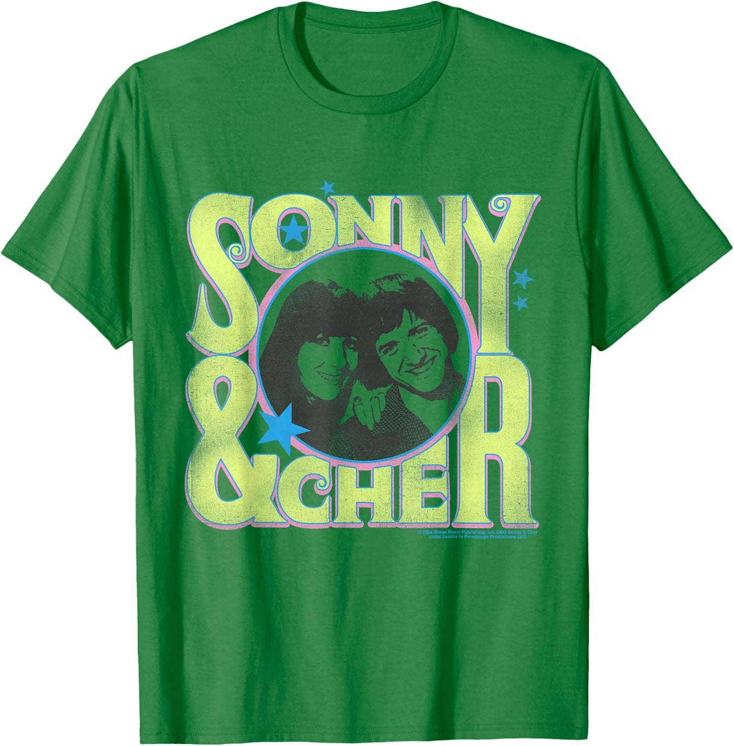 Popfunk Sonny and Cher Retro Circle Logo , Small, Grey T-Shirt - T-Shirt | Irish Green