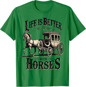 Life is Better with Horses Vintage Carriage Horse Trainers T-Shirt - T-Shirt | Irish Green