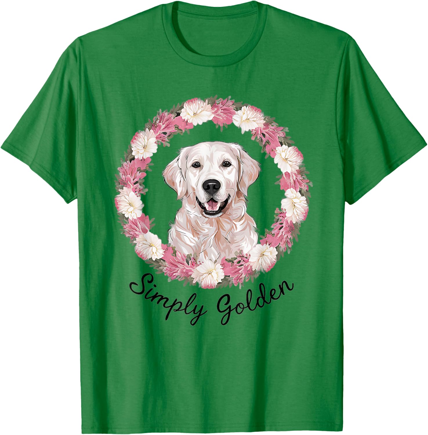 White English Cream Golden Retriever Cute 'Simply Golden' T-Shirt - T-Shirt | Irish Green