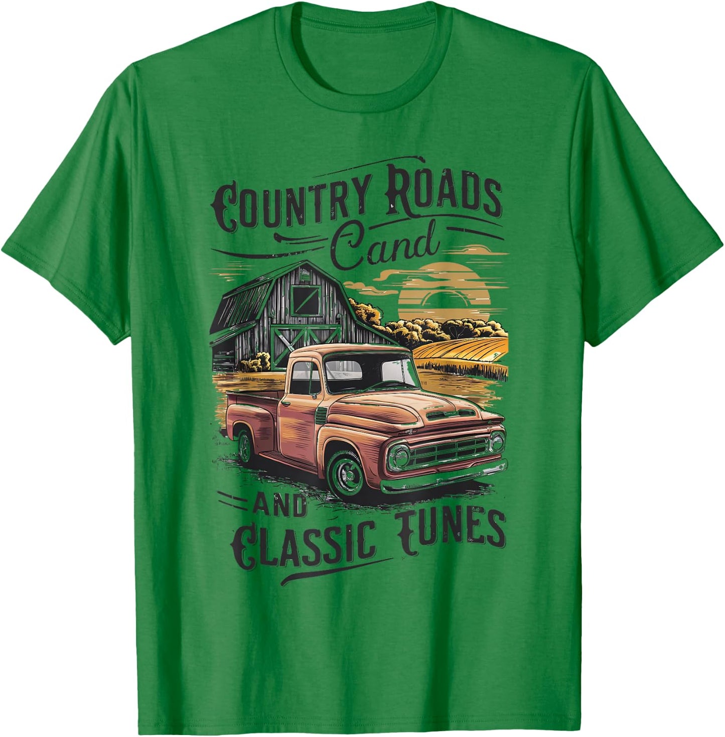 Country Roads and Classic Tunes T-Shirt - T-Shirt | Irish Green
