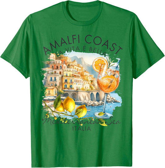 Amalfi Coast Italy Travel Trip Vacation Sea T-Shirt - T-Shirt | Irish Green