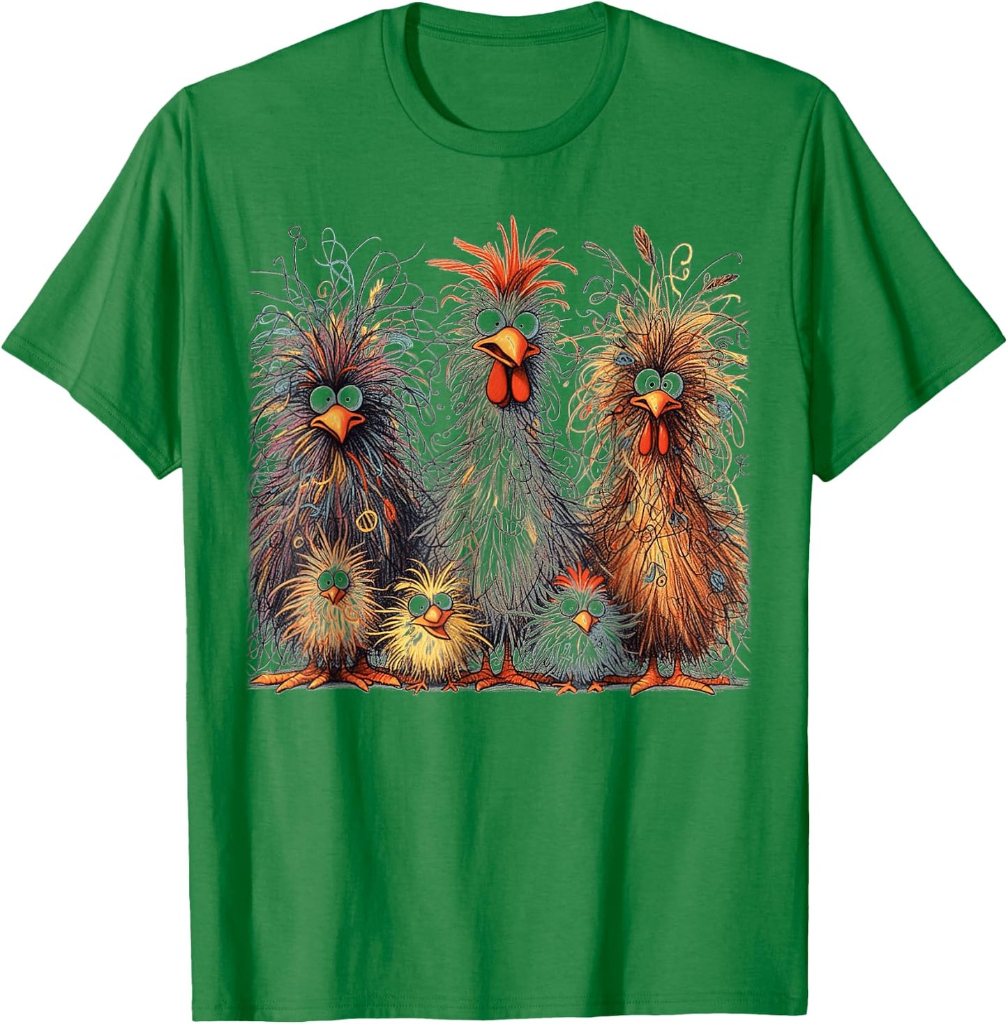 Eagerlys Colorful Funny Chicken Art, Crazy Chicken Family T-Shirt - T-Shirt | Irish Green