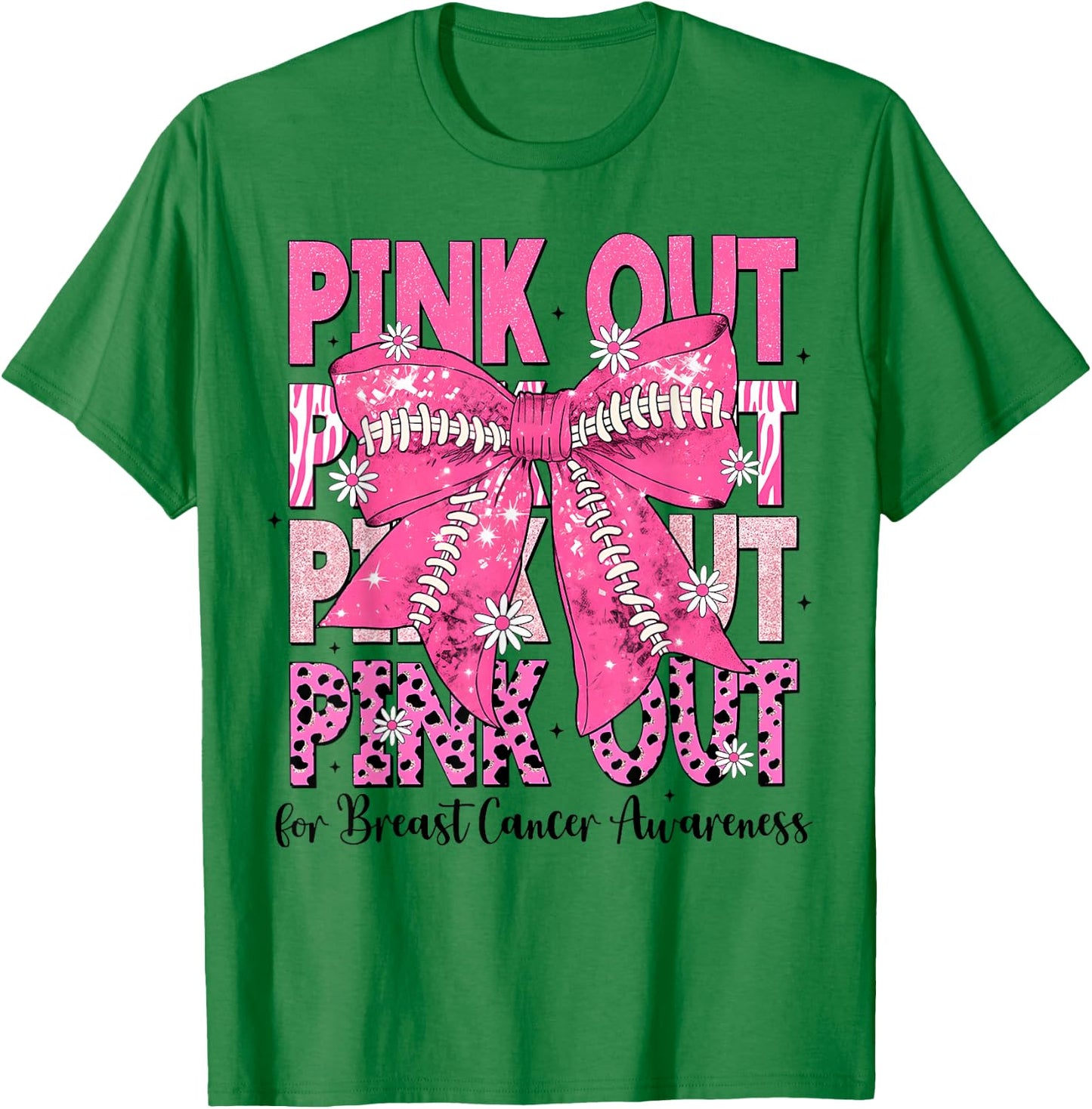 Pink Out Football Team Breast Cancer Awareness Coquette Bow T-Shirt - T-Shirt | Irish Green