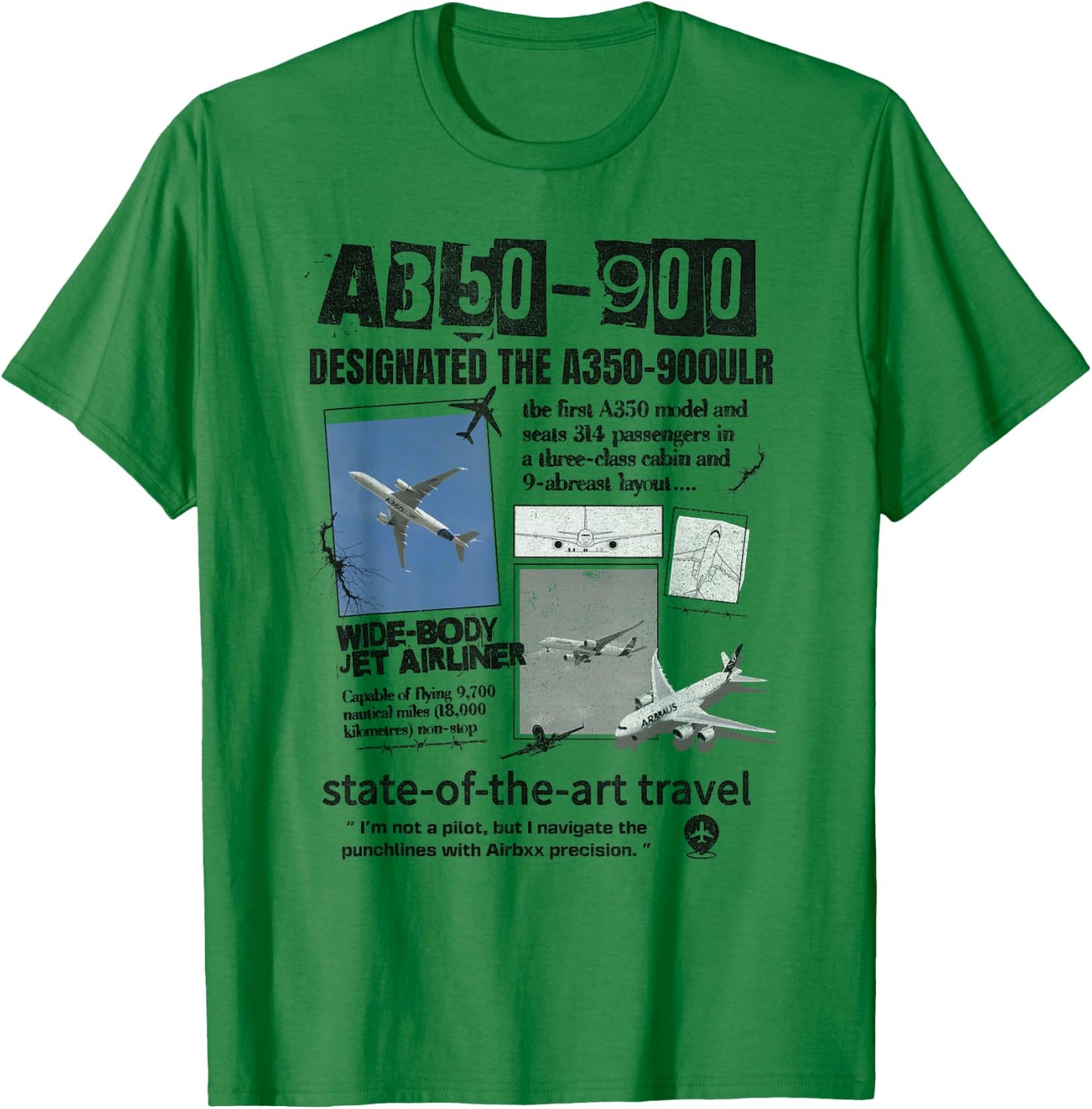 A350-900 Airbus Black Aircraft T-Shirt - T-Shirt | Irish Green