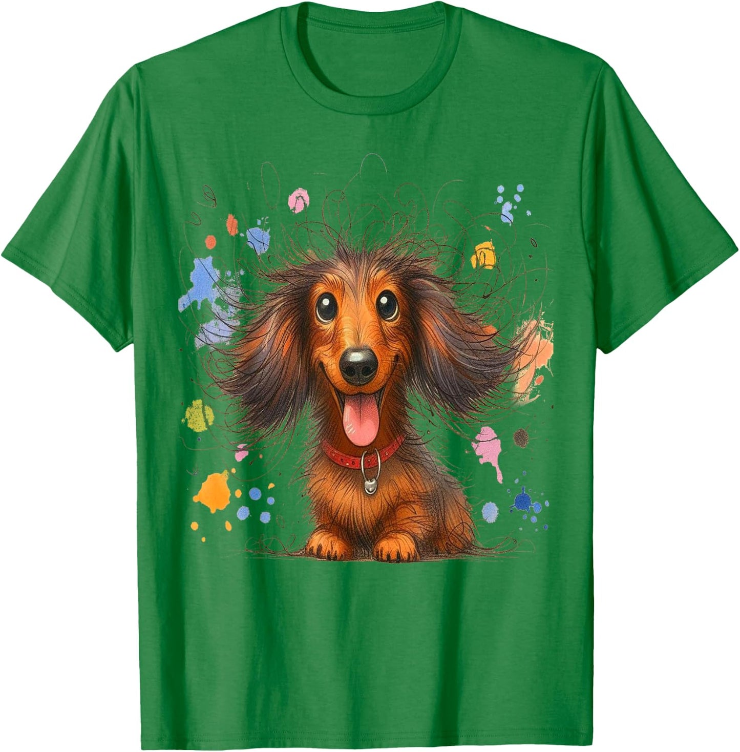 Dachshund Dog Art Eagerlys wild ruffled hair dog painting T-Shirt - T-Shirt | Irish Green