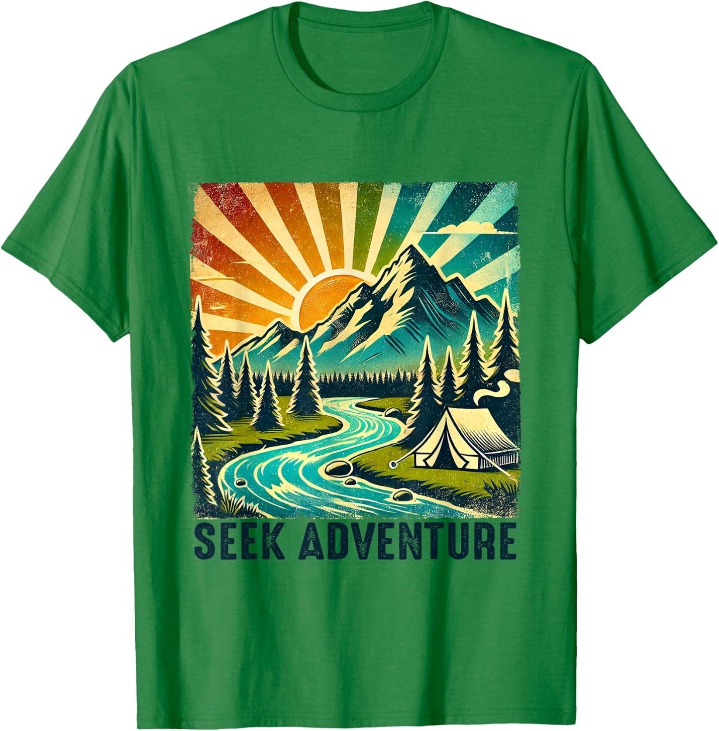 Seek Adventure Vintage Mountain Camping Hikers Trekkers T-Shirt - T-Shirt | Irish Green
